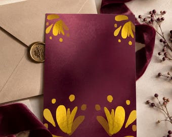 Blank Wedding Invitation Backgrounds, Navy Burgundy Gold Floral PNG (Digital Download)