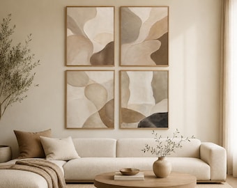 Neutral Abstract Wall Art Set, Beige Minimalist Printable Gallery Prints (Digital Download)