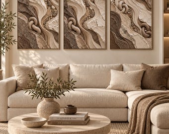 Set of 3 Abstract Textured Wall Art Prints, Earth Tone Decor (Digital Download)