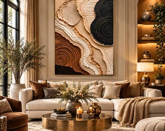 Textured Abstract Wall Art Set, Neutral Beige Brown Black 3D Printables (Digital Download)