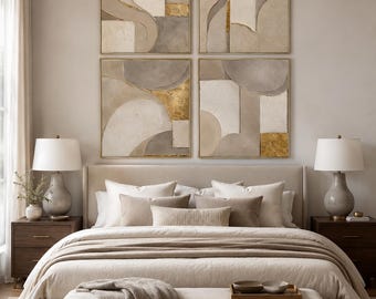 Abstract Textured Mini Art Set | Beige Gold Plaster Wall Art (Digital Download)