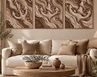 Coastal Anchor Wall Art Set, Textured Beige Brown Prints (Digital Download)