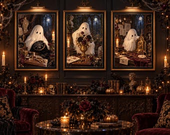 Victorian Ghost Wall Art Set, Dark Academia Halloween Prints (Digital Download)
