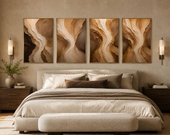 Set of 4 Neutral Textured Abstract Prints: Beige Brown Impasto Wall Art (Digital Download)