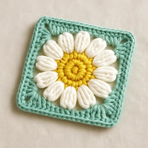 Patrón de crochet &quot;Abuela Margarita&quot; (cuadrado): Motivo de flor amigurumi (Patrón PDF digital)