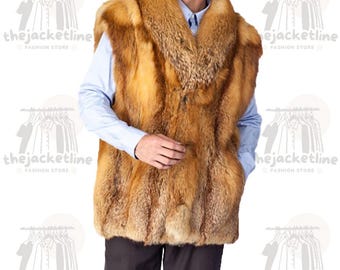 メンズロングフォックスファーベスト - 本物の毛皮を使用した冬用