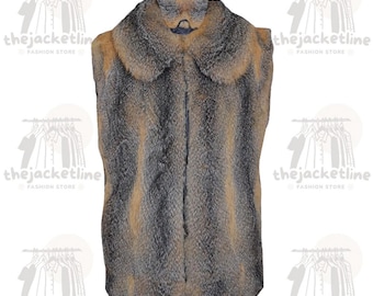 メンズロングフォックスファーベスト - 本物の毛皮を使用した冬用