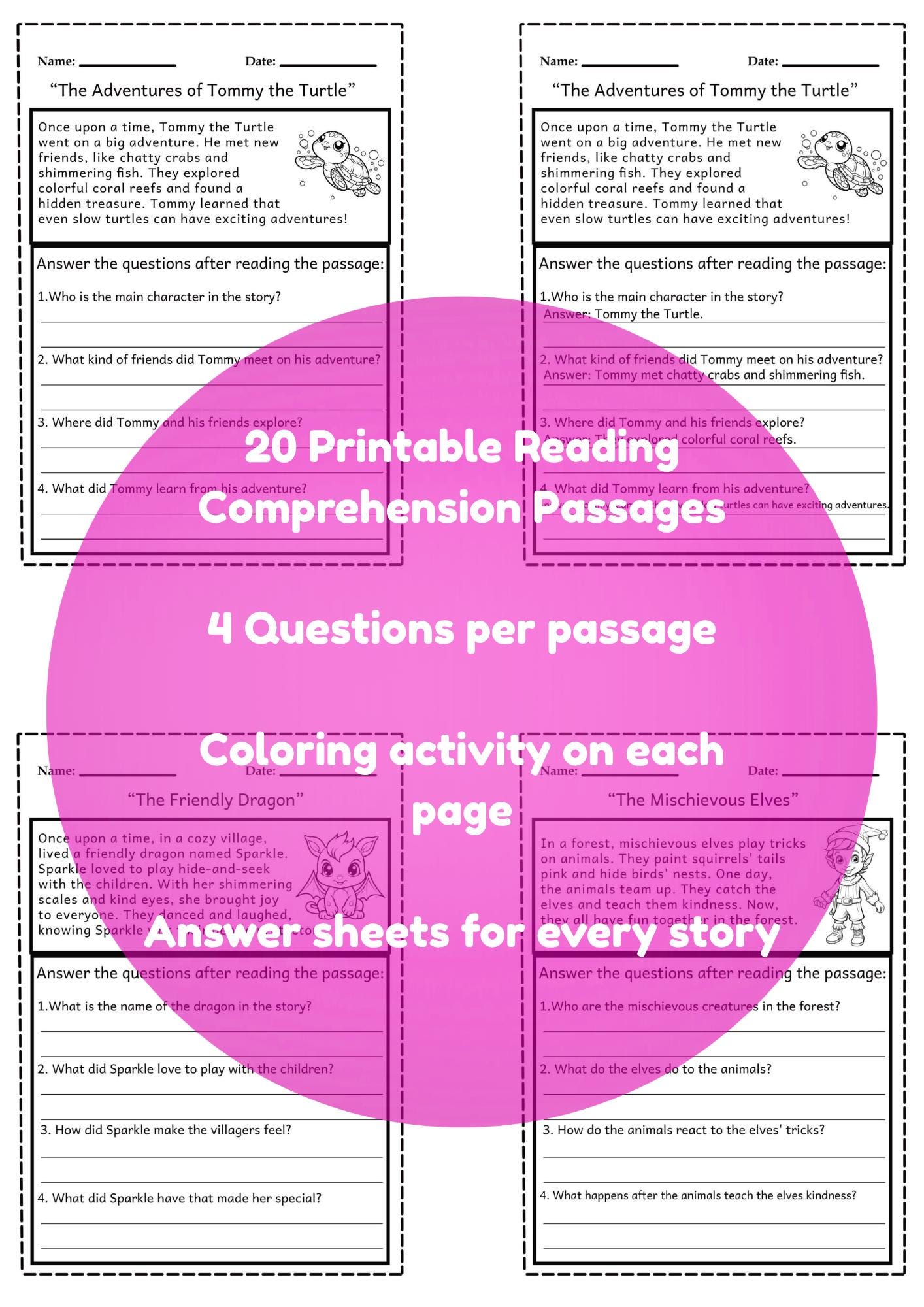 20 NO PREP Reading Comprehension Passages Grade 1 With Questions