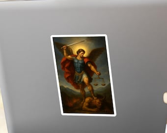 Pegatina con la ilustración del Arcángel Miguel: San Miguel derrota al diablo