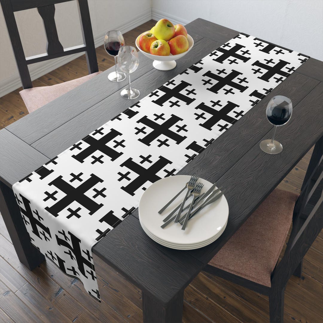 Black Jerusalem Cross Pattern Christian Catholic Table Runner | Cotton ...