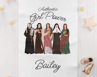 Personalized Catholic Saints Girl Power Fleece Baby Blanket