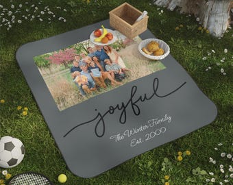 Personalized Woven Family Picnic Blanket, Custom Name, Outdoor Adventure Throw, Newlywed Homeowner Gift