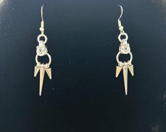 Spiked chainmaille earrings, byzantine chainmail jewelry, 2.25"
