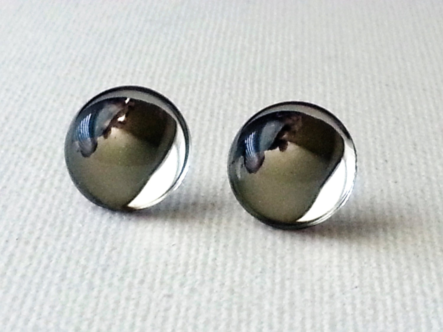 Mirror Earrings - Mirror Earring - Silver Mirror Dome Earrings - Moon…