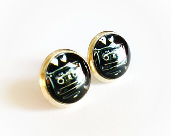 Cassette Tape Earrings - Black and White Earrings - Tape Studs - Cassette Tape Studs