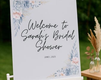 Editable Bridal Shower Welcome Sign Template | Blue Floral Canva Design | Digital Download | Printable Wedding Shower Sign | Instant Access