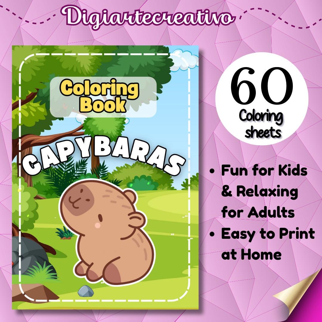 Capybara Coloring Book – 60 Printable Pages | Fun Digital PDF for Kids ...