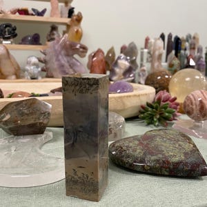 Elegant Picture Jasper Block – 4” Tall Polished Stone with Dendritic Patterns | Rare Jasper | Home & Office Décor
