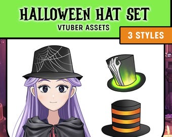 Vtuber halloween costume Vtuber Halloween Asset Halloween Hat set ideal for Vtubers who stream. Halloween stream graphics for Twitch and OBS