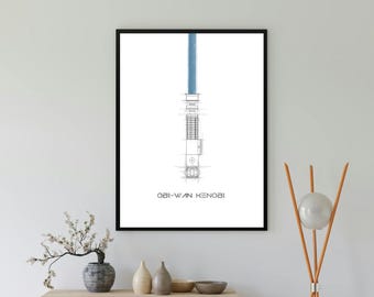STAR WARS Obi-Wan Kenobi Lichtschwert, Star Wars Poster, Jedi Poster, Minimalistisches Star Wars, Disney Poster, Star Wars Kunst