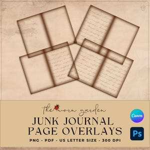 Junk Journal Overlay Templates, Junk Journal Pages, Basic Digital page 11&quot; x 8.5&quot;, Scrapbooking, template pages, vintage paper template