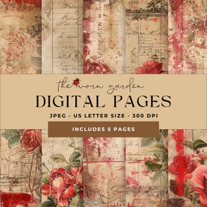 Digital paper, junk journal papers, scrapbook paper, vintage junk journal pages, printable digital journal pages, scrapbooking paper.