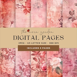 Digital paper, junk journal papers, scrapbook paper, vintage junk journal pages, printable digital journal pages, scrapbooking paper.