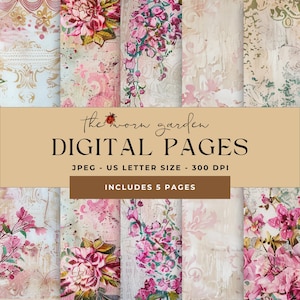 Papel digital, papeles de diario basura, papel para álbumes de recortes, páginas de diario basura vintage, páginas de diario digital imprimibles, papel para álbumes de recortes.