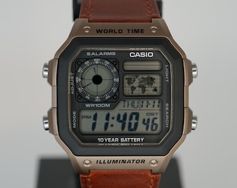 Custom Bronze Casio AE1200 Brown Leather Strap Watch Mod