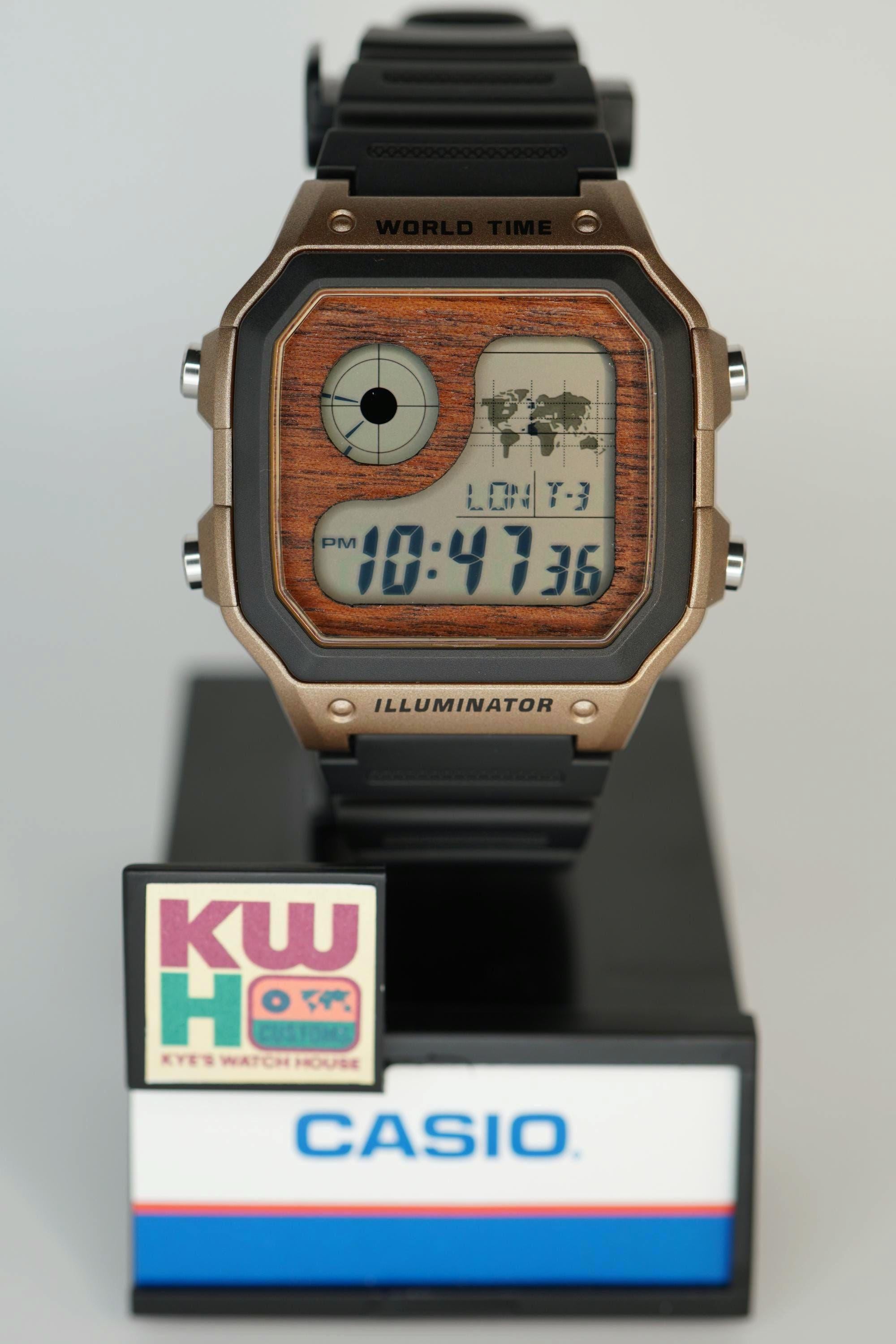 Wood Bronze Casio AE1200 Royale Custom Watch, Walnut Faceplate