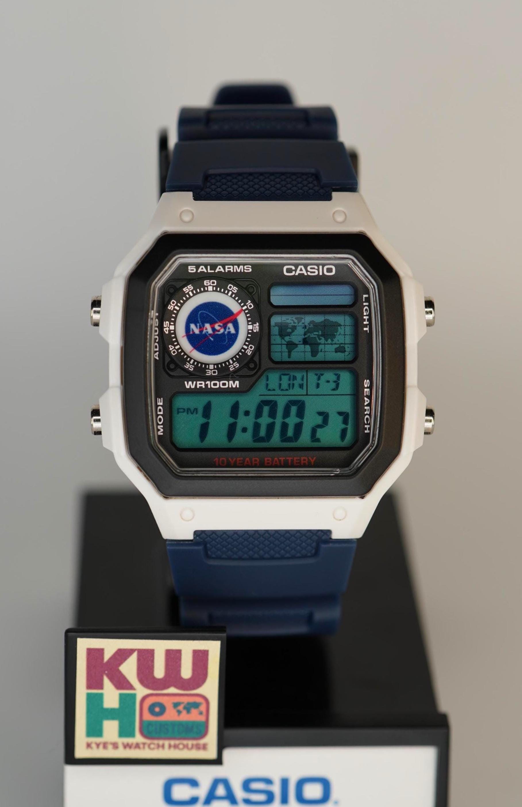 White NASA Space Shuttle Custom Casio Royale AE1200 Watch Mod