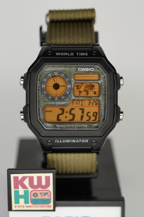 Olive Green Military Custom Casio Royale AE1200 Watch Mod - Etsy