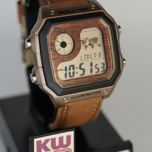 Wood Bronze Casio AE1200 Royale Custom Watch, Walnut Faceplate, Leather Strap image 2