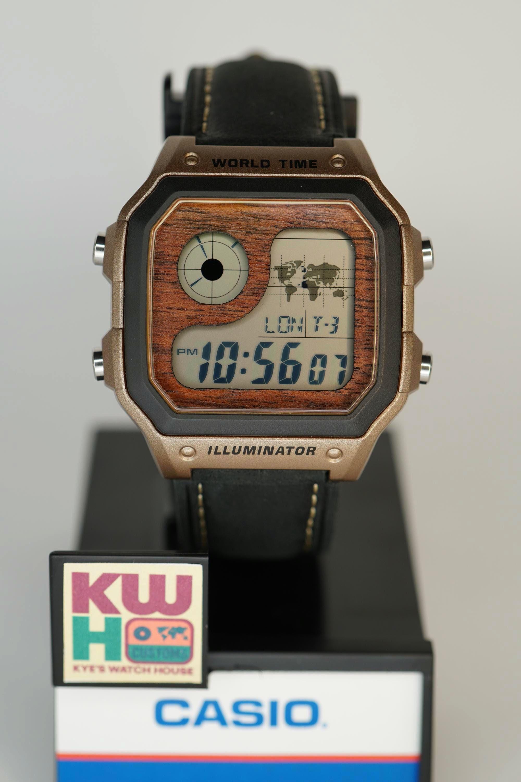Wood Bronze Casio AE1200 Royale Custom Watch, Walnut Faceplate