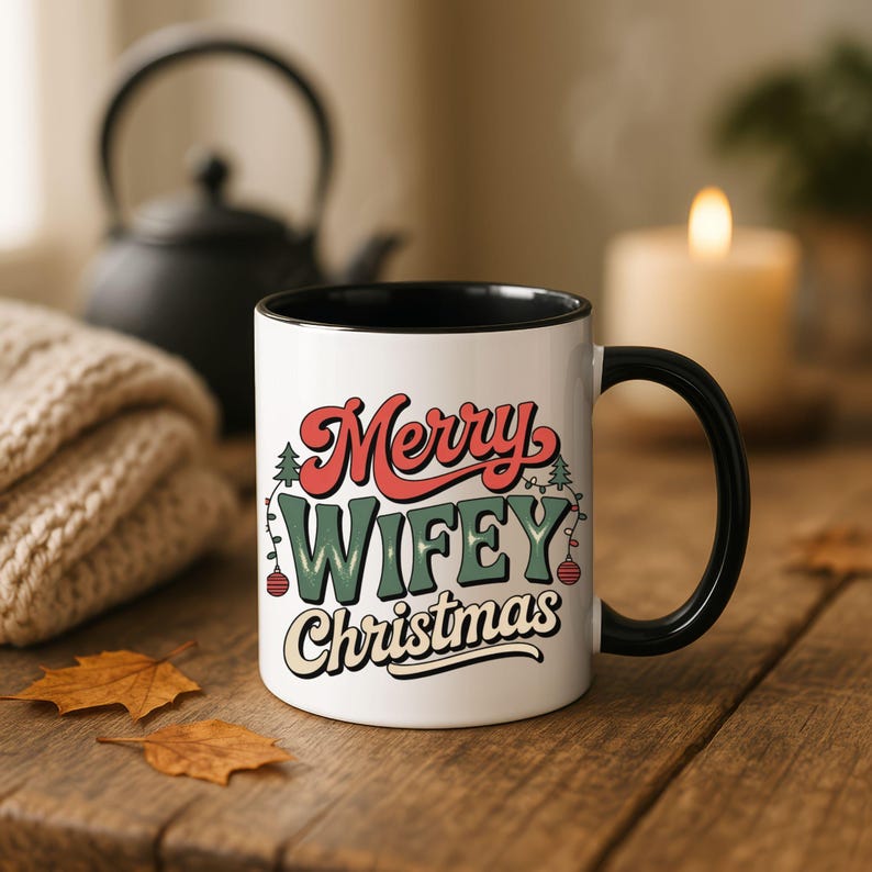 Merry Wifey Christmas Mug: Retro Holiday Coffee Cup