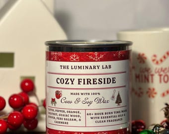 Christmas Candle/Cozy Fireside/Made With Clean Scents In Coco And Soy Wax/Christmas Decor Item