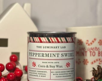 Christmas Candle/Peppermint Swirl/Made With Clean Scents In Coco And Soy Wax/Christmas Decor Item