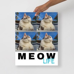 MEOW LIFE Cat Poster Blue | Cat Lover | Cat Mom |Cat Digital Download Funny Cat Poster |Cat Artwork | Colorful Pop-Art | Palm Springs Decor