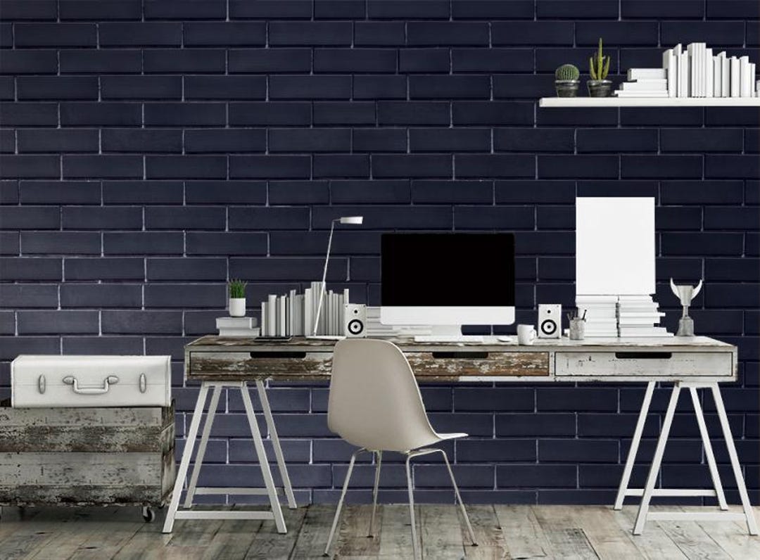 Navy Bricks Computer Dark Brick Mural Wallpaper, Modern Navy Brick Wallcovering - Etsy