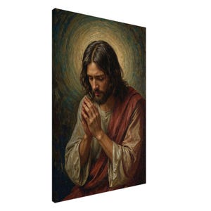 Portrait en prière de Jésus-Christ | IMPRESSION SUR TOILE | Art mural confessionnel | Décoration d&#39;intérieur chrétienne