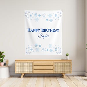 Banner de cumpleaños personalizado: tema de copo de nieve de invierno congelado imagen 2