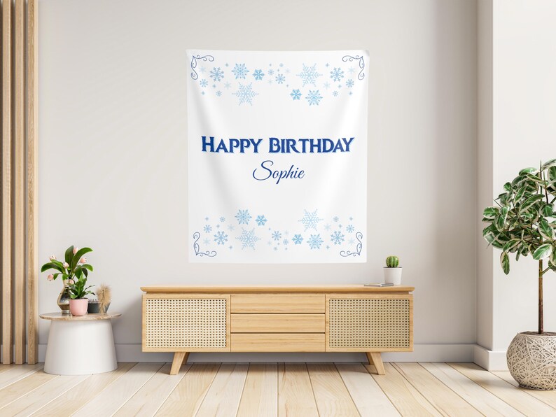 Banner de cumpleaños personalizado: tema de copo de nieve de invierno congelado imagen 2