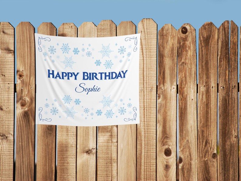 Banner de cumpleaños personalizado: tema de copo de nieve de invierno congelado imagen 4