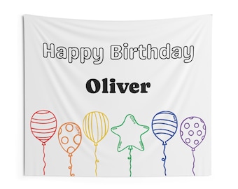 Banner de cumpleaños personalizado: temática de globos arcoíris