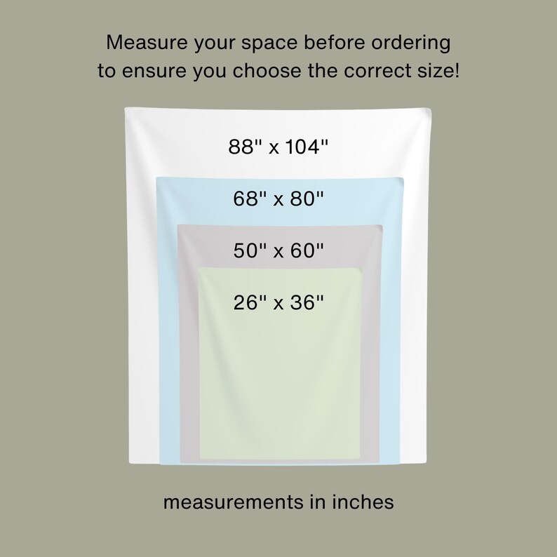 Puede incluir: Imagen que muestra cuatro tapices rectangulares de diferentes tama&ntilde;os, anidados entre s&iacute;. El m&aacute;s grande mide 224cm x 264cm, seguido de 173cm x 203cm, 127cm x 152cm y 66cm x 91cm. El texto en la parte superior dice: "Mide tu espacio antes de ordenar..."