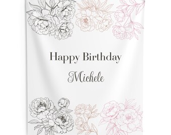 Banner de feliz cumpleaños personalizado: tema de flores de peonía