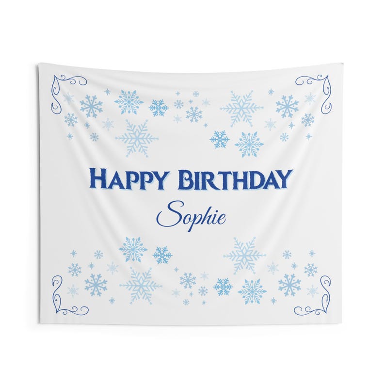 Banner de cumpleaños personalizado: tema de copo de nieve de invierno congelado imagen 1