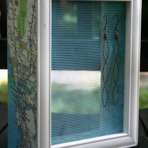 Repurposed Map Earring Organizer, handmade,one of a kind, storage, organization, homegoods, jewelry storage, earring display,