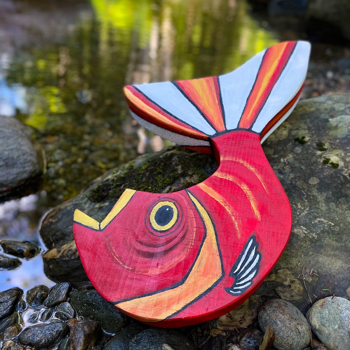 Big Red Fish Art Painted on Reclaimed Wood - Etsy