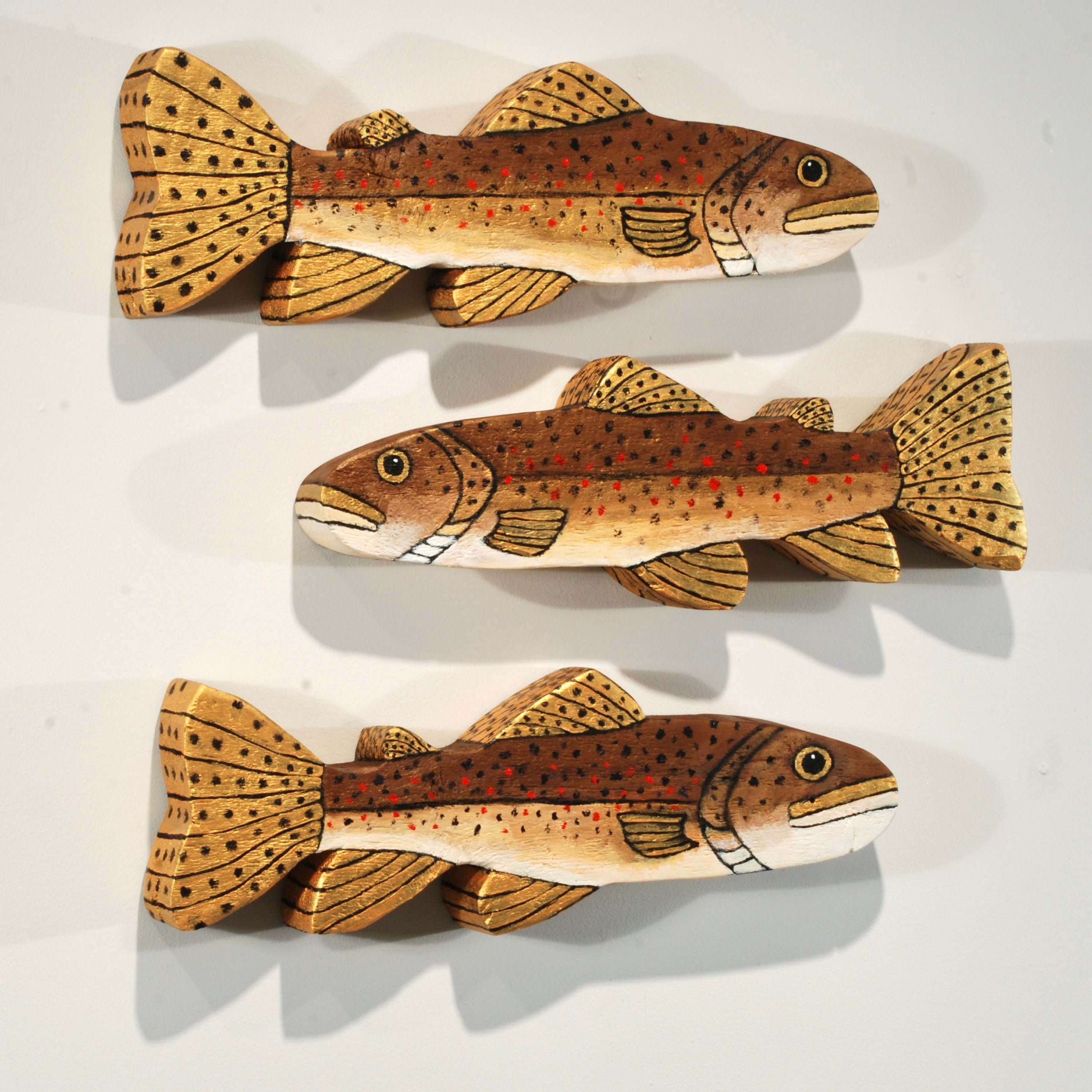 Brown Trout Trio Original Handmade Painted Fish on Reclaimed Wood 